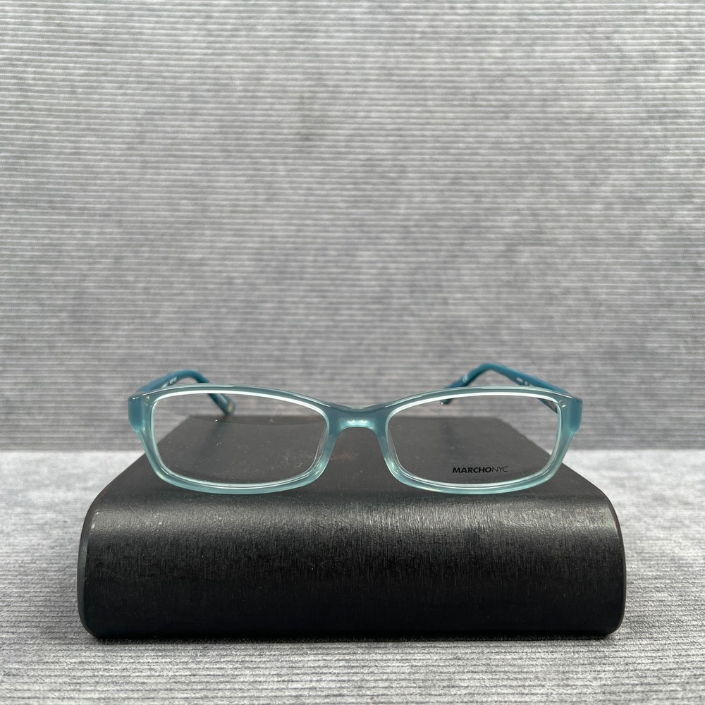 Marchon NYC Ansonia 320 Teal Rectangular Y2k Eyeglasses Frames West Side